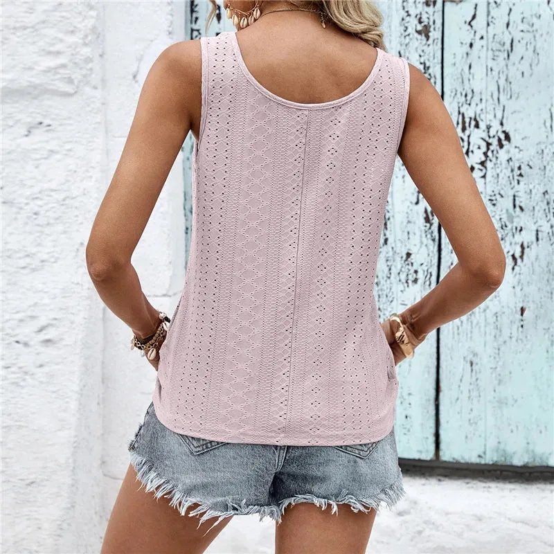 2024 Trendy Hollow Asymmetric Sleeveless V-Neck Tank Top