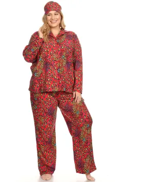 3 Piece Pajama Set | Red Leopard