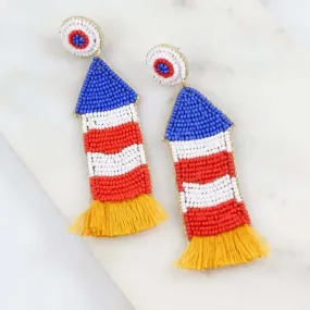 4th of July Fire Cracker Rocket Beaded Earrings