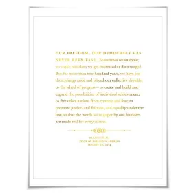 Barack Obama State of the Union Speech Gold Foil Art Print. 7 Foil Colours. Graduation Gift. American History