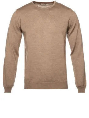 Beige Crew Neck with Patch Merino Wool Jumper