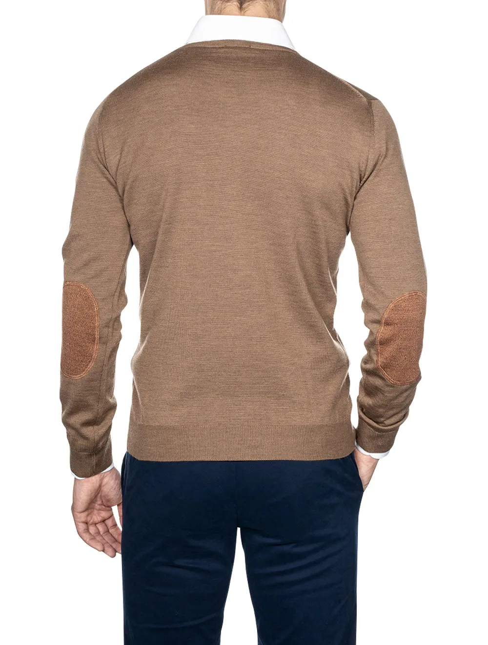 Beige Crew Neck with Patch Merino Wool Jumper