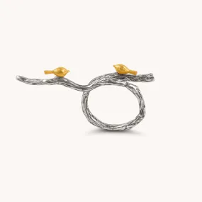 Birds On Branch Black Adjustable Ring W.