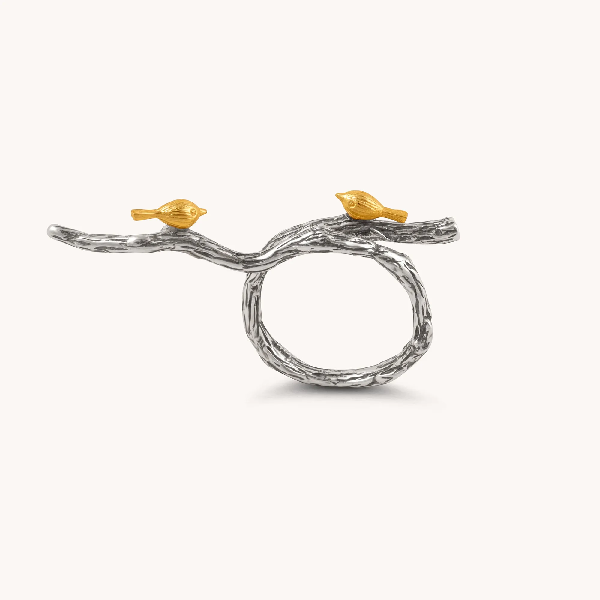 Birds On Branch Black Adjustable Ring