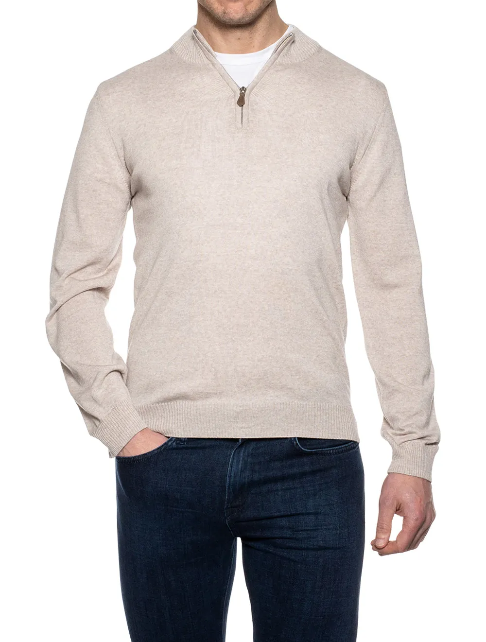 Biscuit Half Zip Merino Wool Jumper