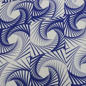 Blue Abstract on White Background Charmeuse Polyester Fabric