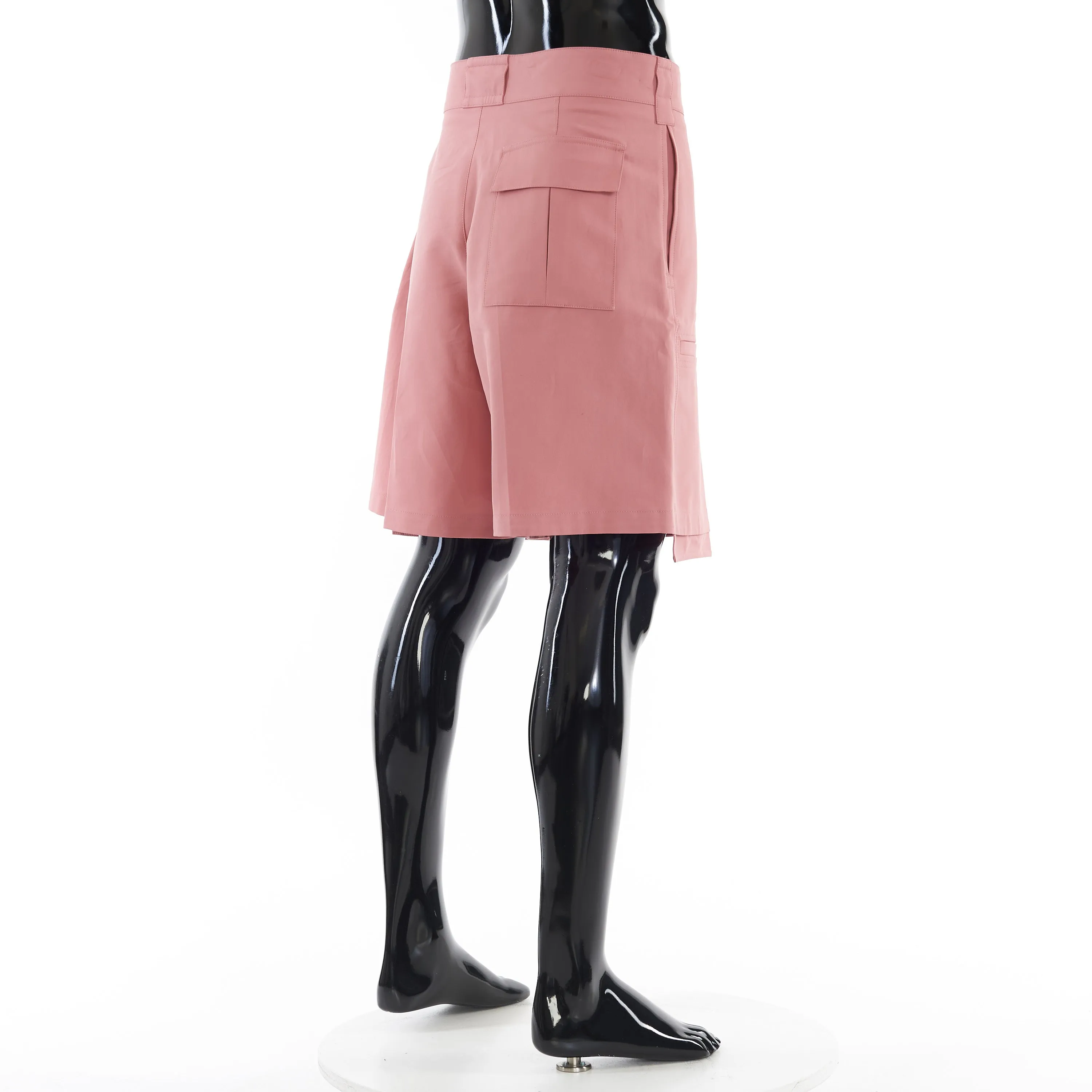 Cargo Bermuda Shorts With Buckle In Pink Cotton Faille