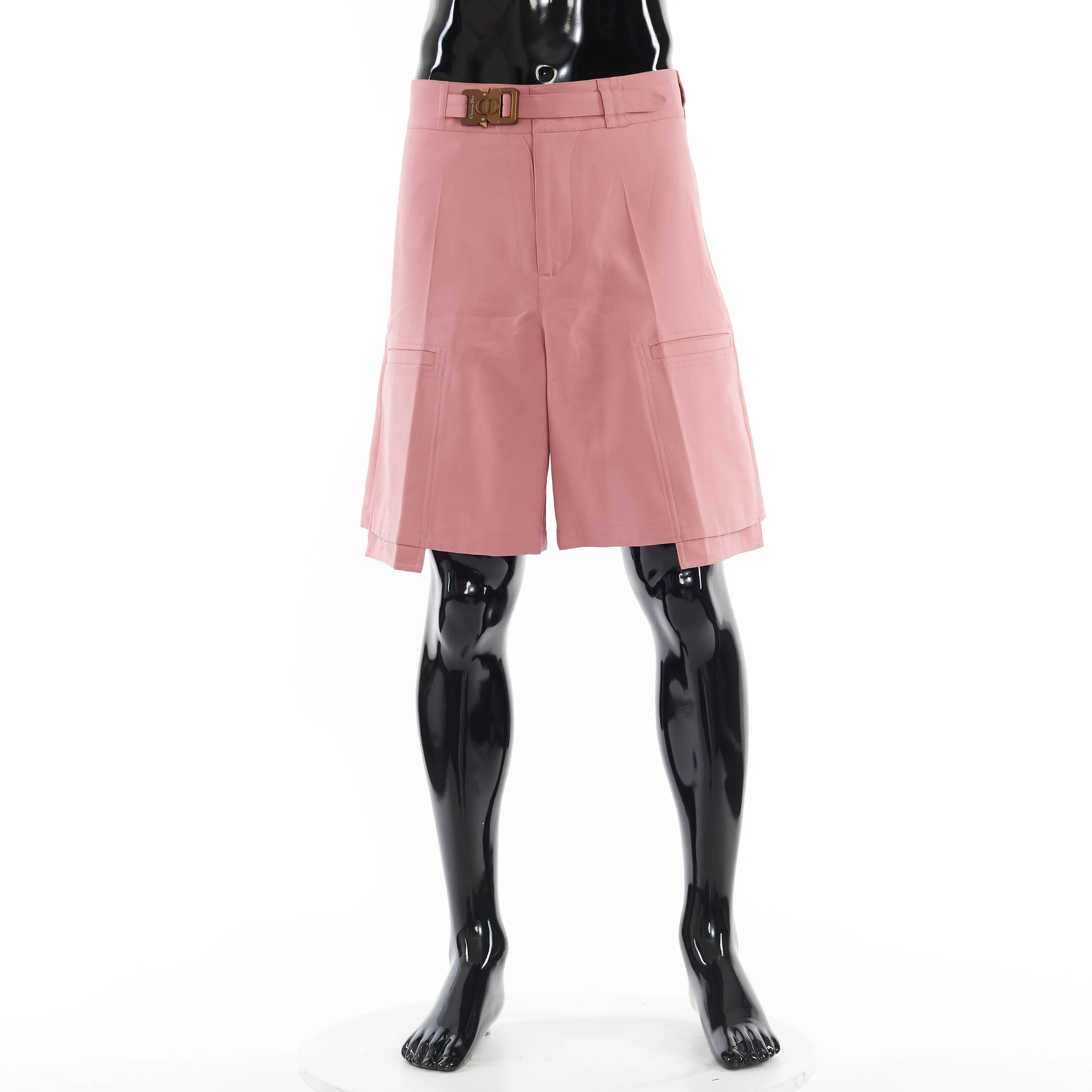 Cargo Bermuda Shorts With Buckle In Pink Cotton Faille