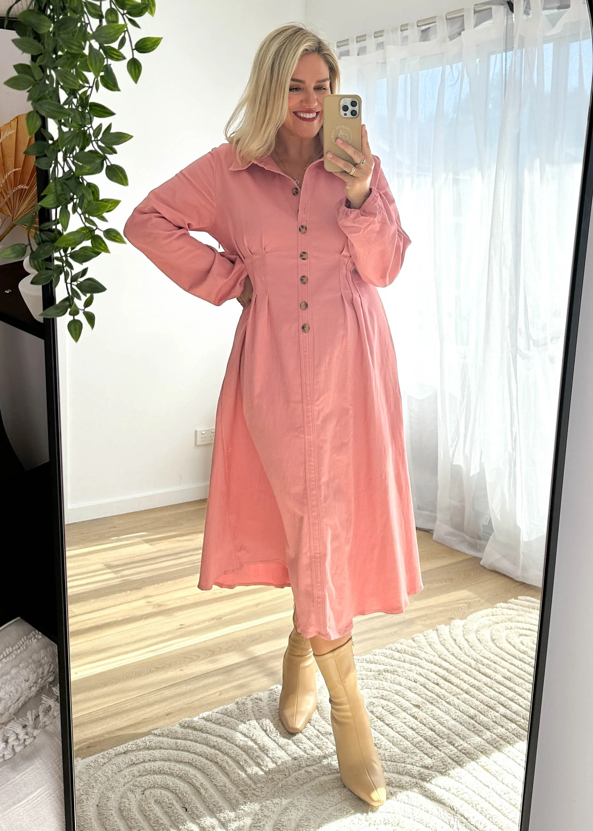 Chrissly Denim Midi Dress - Pink