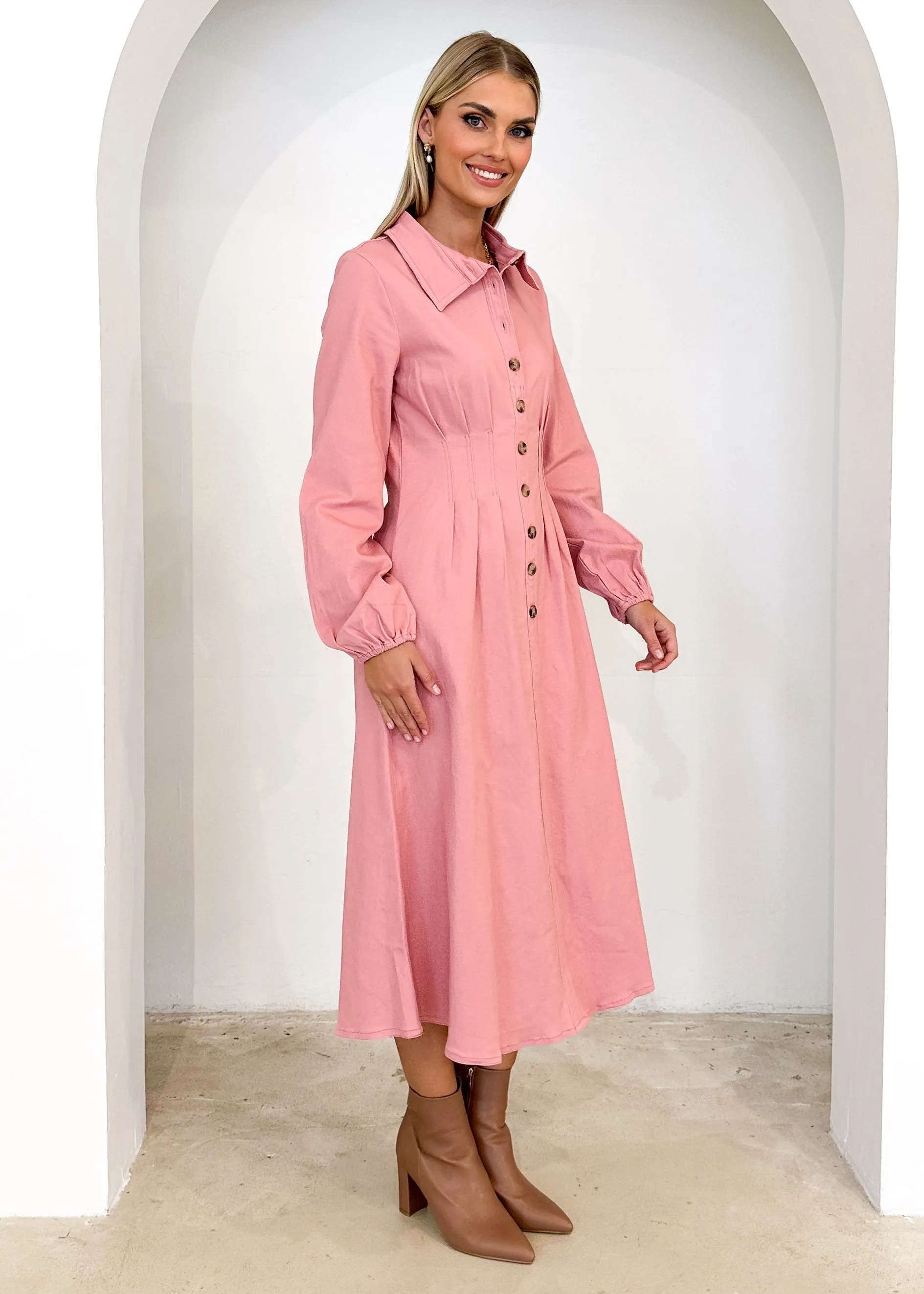 Chrissly Denim Midi Dress - Pink