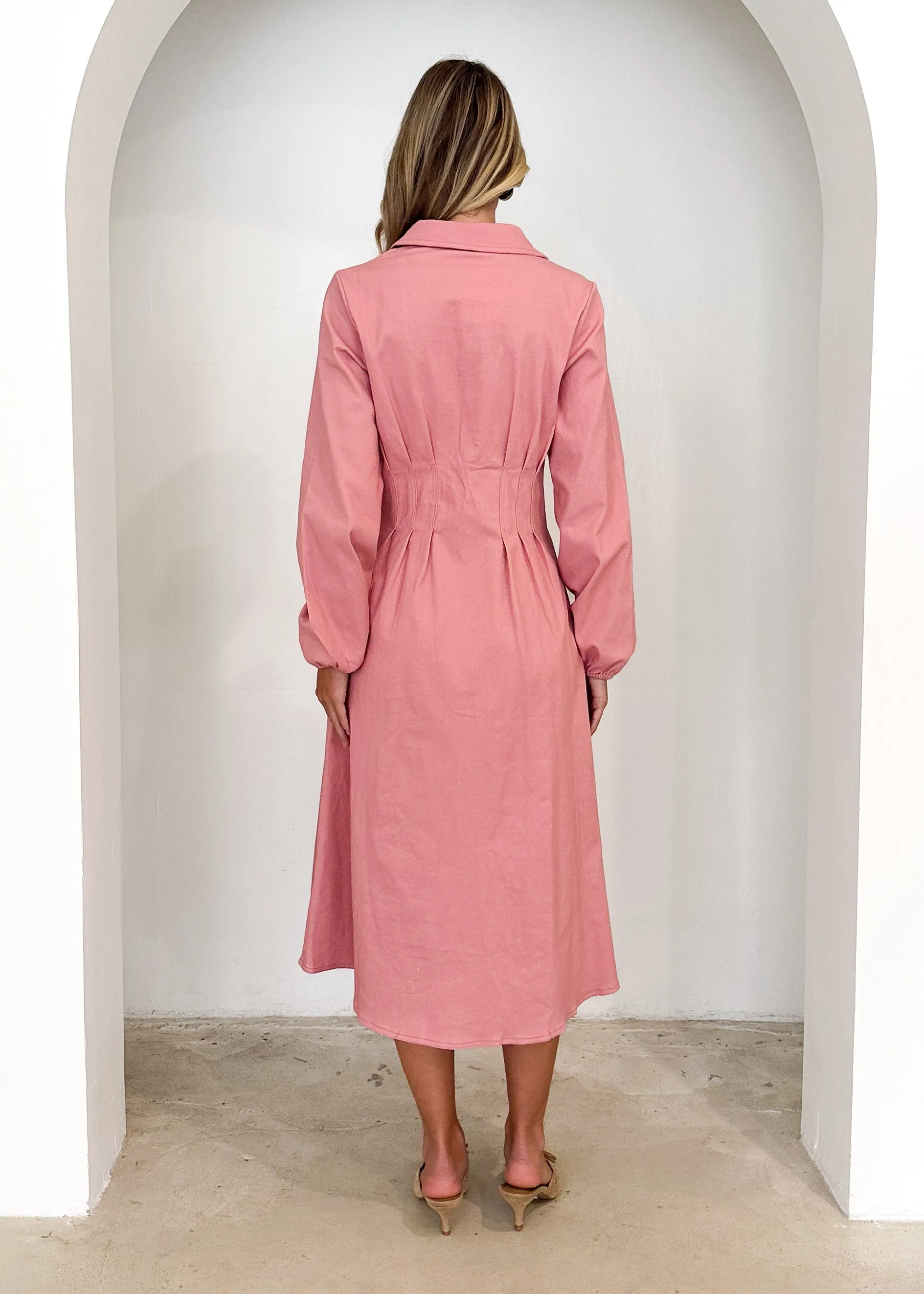 Chrissly Denim Midi Dress - Pink