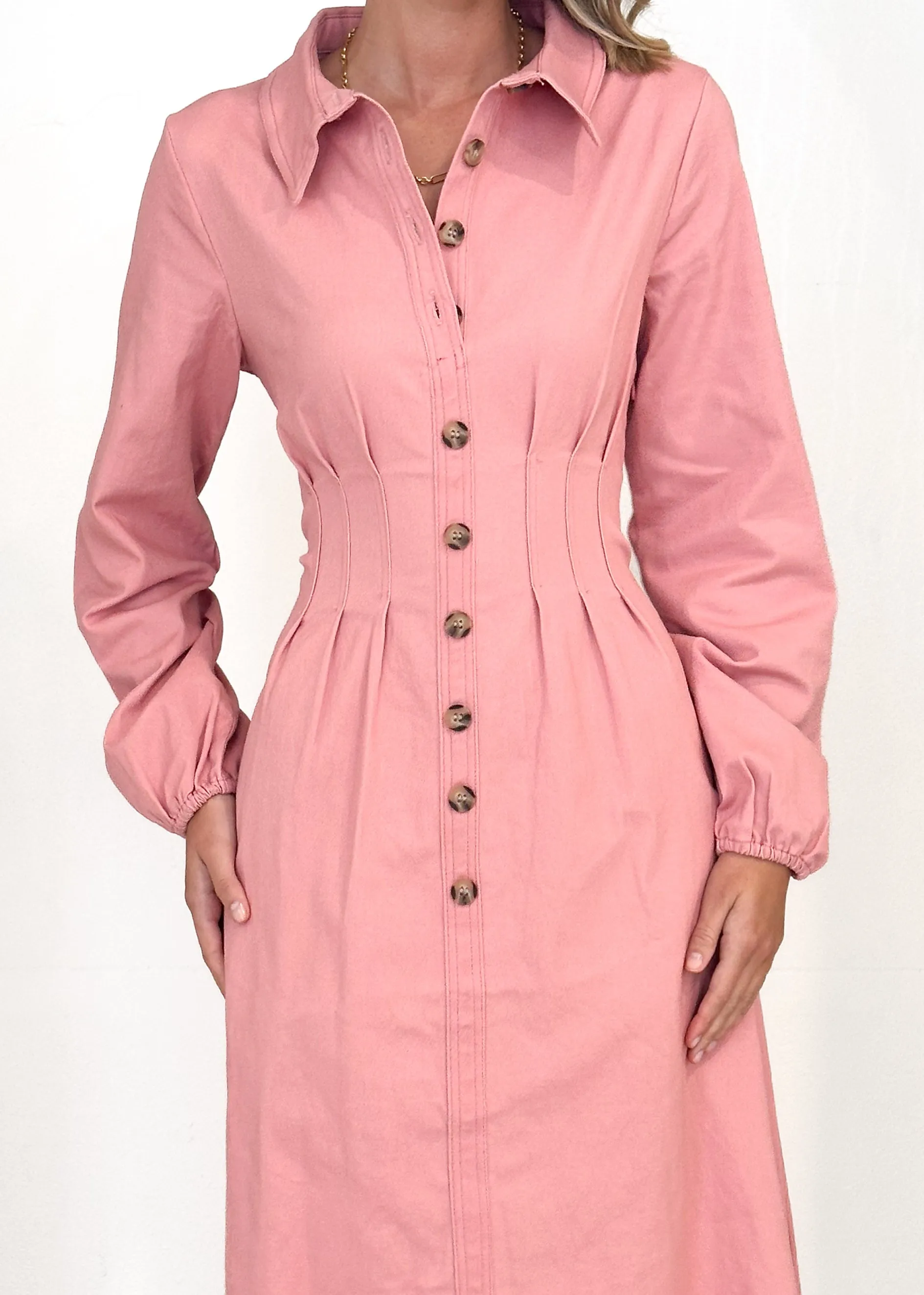 Chrissly Denim Midi Dress - Pink