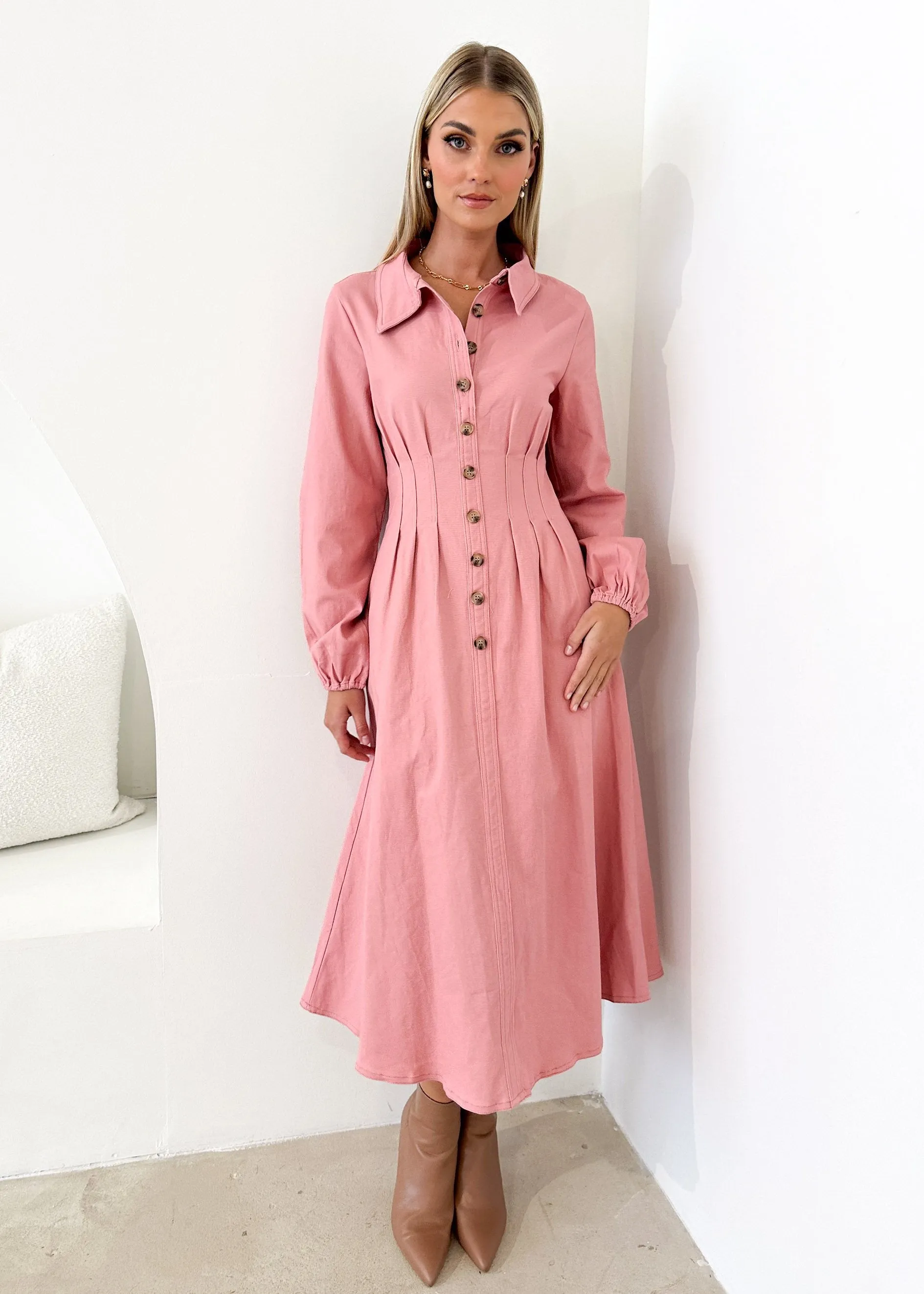 Chrissly Denim Midi Dress - Pink