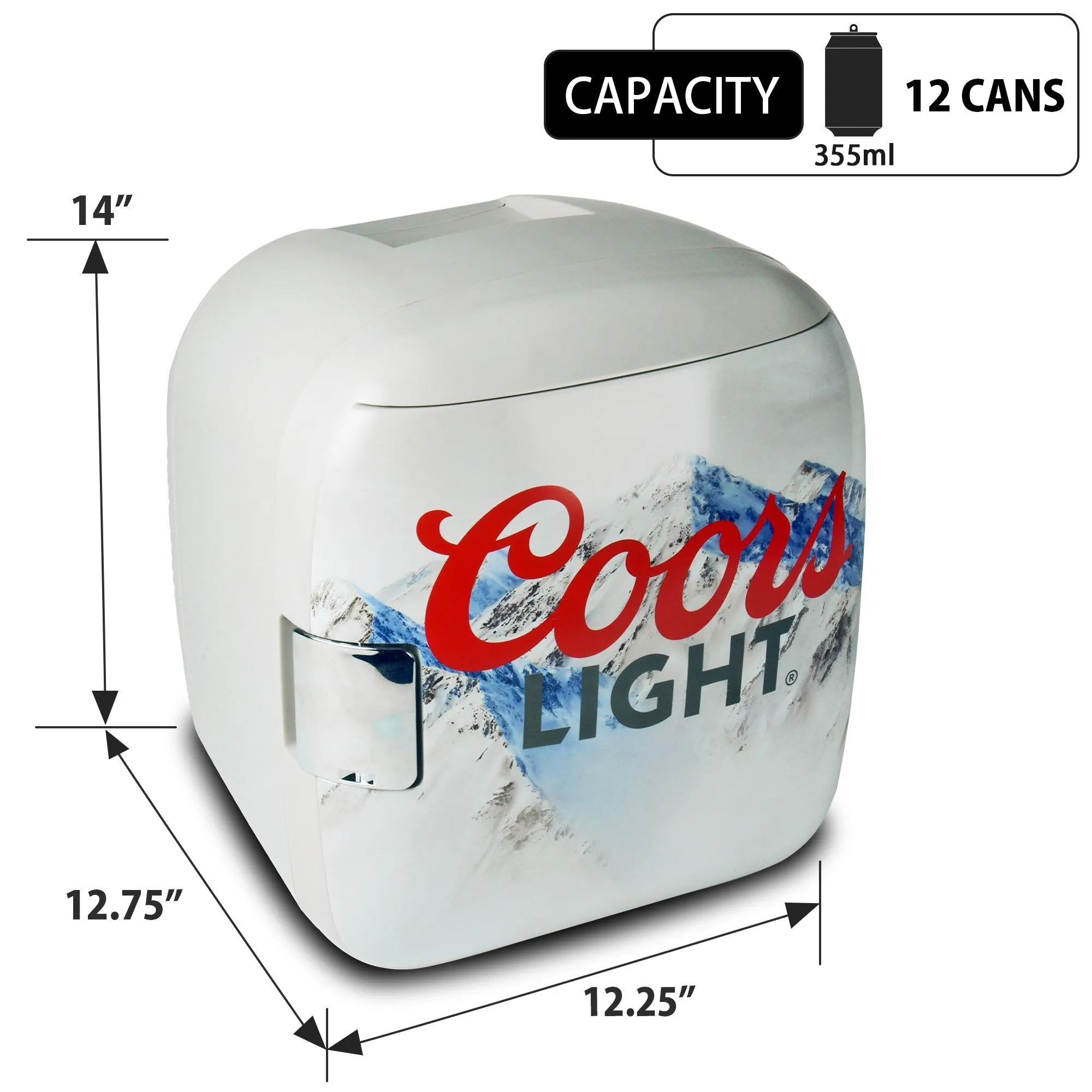 Coors Light 12 Can Portable Mini Fridge 12V DC 110V AC Cooler/Warmer 7.9L (8.3 qt), Personal Travel Fridge for Beer Snacks Lunch Takeout, Includes 12V and AC Cords, Home Office Dorm Travel, Gray