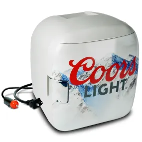 Coors Light 12 Can Portable Mini Fridge 12V DC 110V AC Cooler/Warmer 7.9L (8.3 qt), Personal Travel Fridge for Beer Snacks Lunch Takeout, Includes 12V and AC Cords, Home Office Dorm Travel, Gray