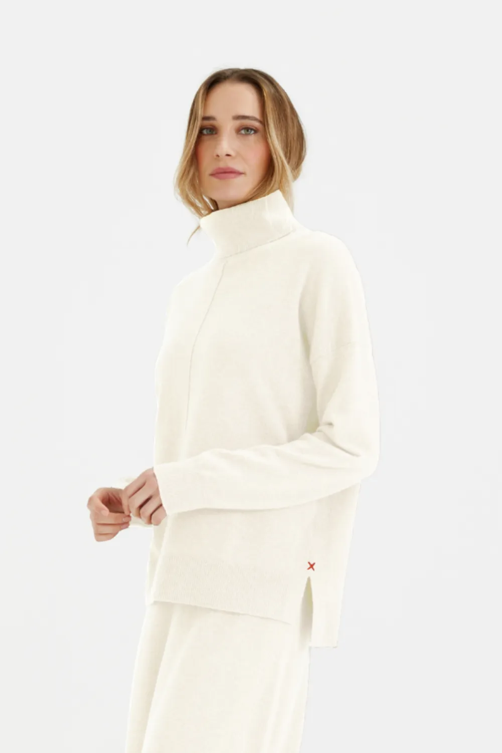 Cream Wool-Cashmere Rollneck Sweater