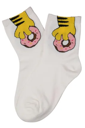 Donut Hand Cotton Socks White