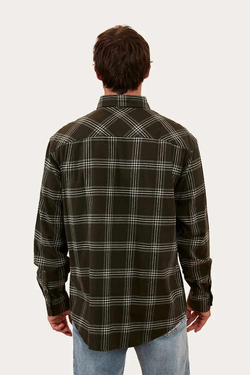 Floyd Mens Half Button Flannel - Charcoal