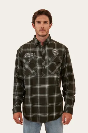 Floyd Mens Half Button Flannel - Charcoal