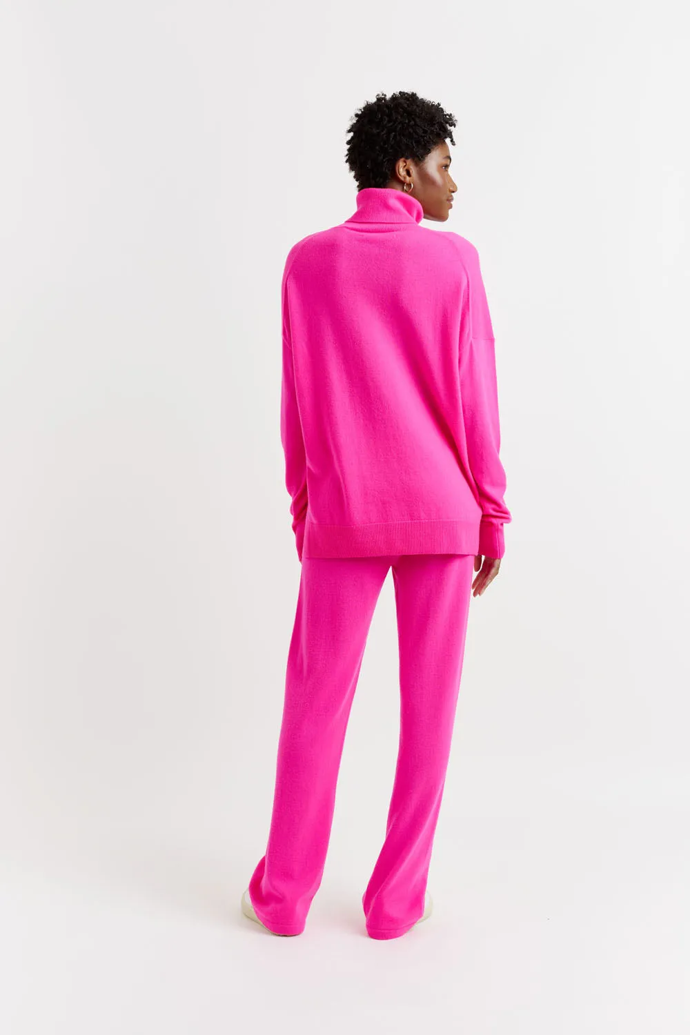 Fuchsia Wool-Cashmere Relaxed Rollneck Sweater