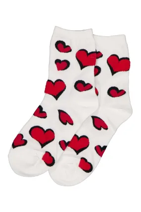 Fuzzy Heart Socks White