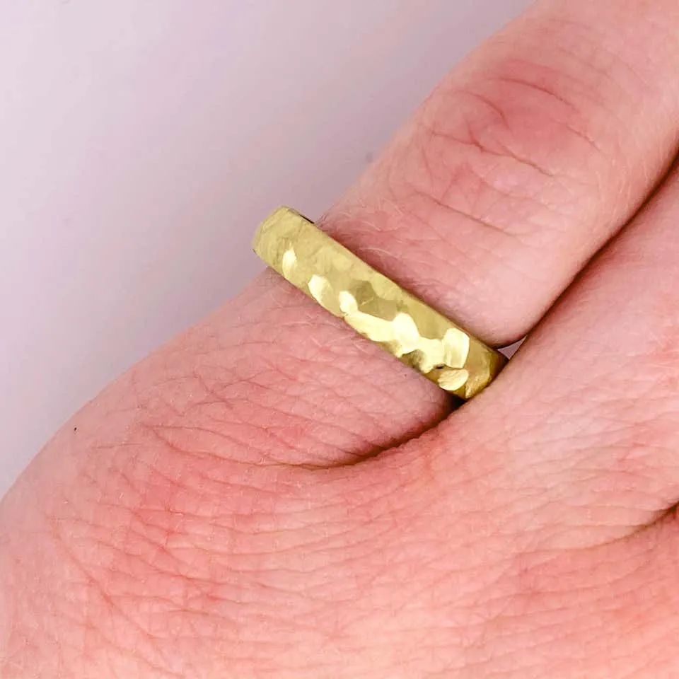 Gold Band Ring, Hammered, Yellow Gold, Handmade, Wedding Band, Stackable