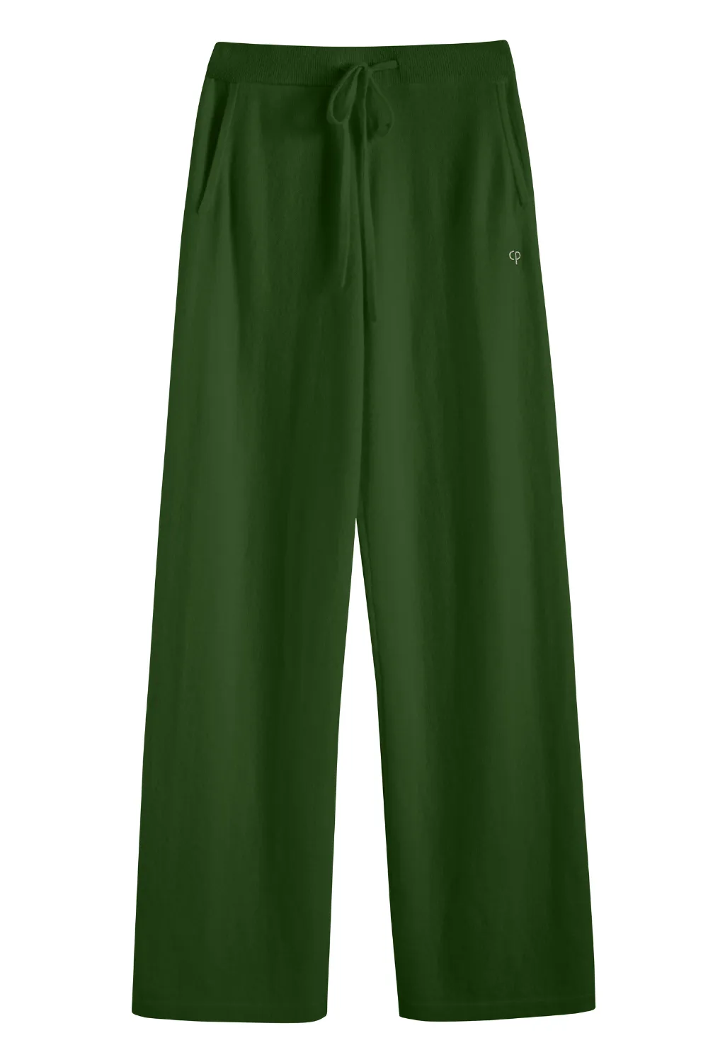 Green Cashmere Wide-Leg Track Pants