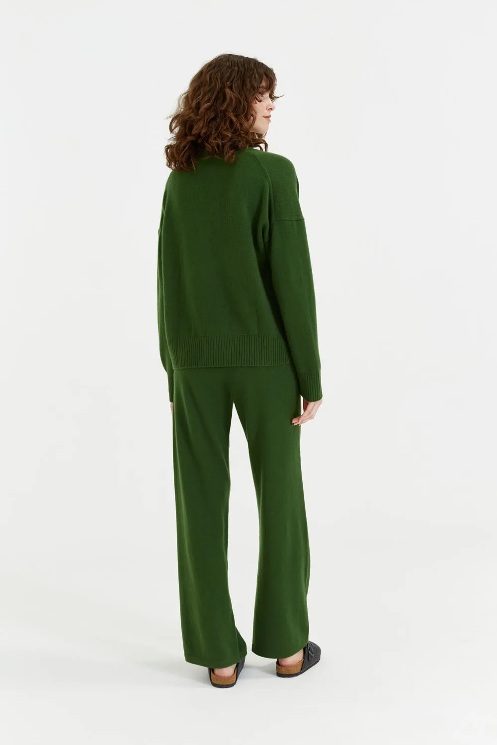 Green Cashmere Wide-Leg Track Pants