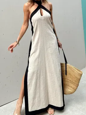 Halter Linen Slit Maxi Dress