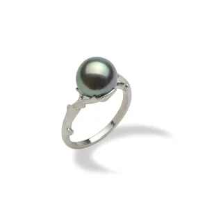 Heritage Tahitian Black Pearl Ring in White Gold - 9-10mm