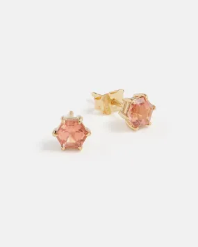 Hexagon Stud Earrings in 14K Yellow Gold with Oregon Sunstone