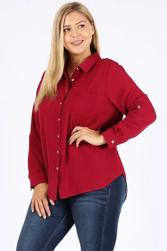 Hi Curvy Plus Size Women Koshibo Roll Up Sleeve Shirts