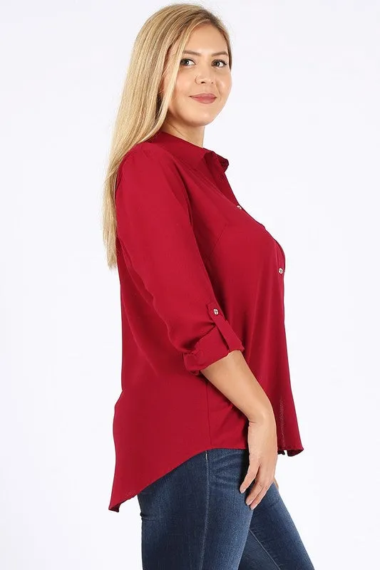 Hi Curvy Plus Size Women Koshibo Roll Up Sleeve Shirts