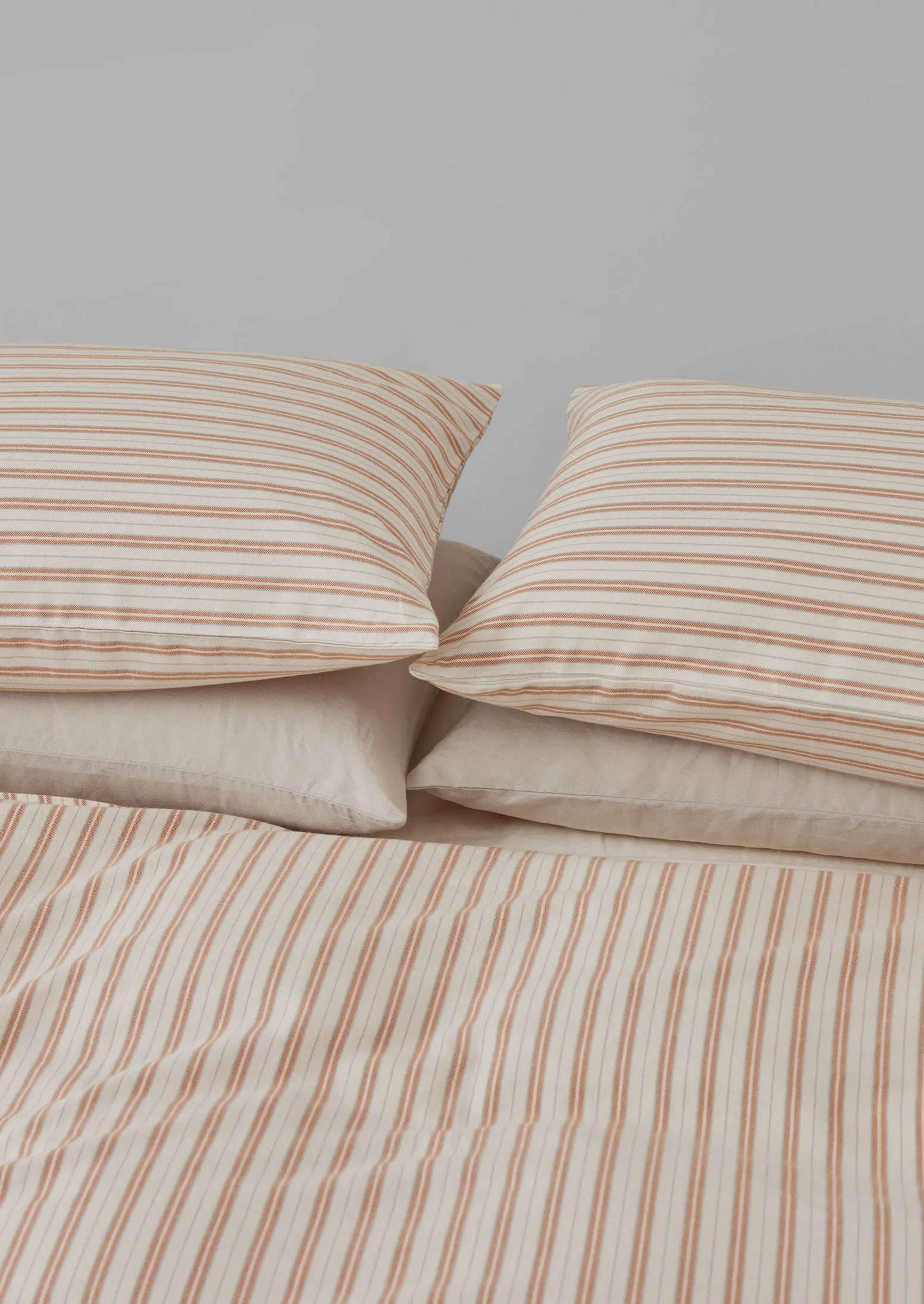 Ines Flannel Stripe Cotton Housewife Pillowcase Set | Apricot/Soft Blue