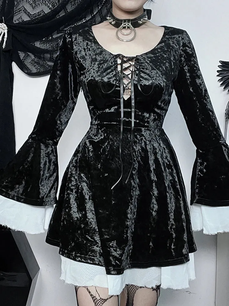 Lace Up Velvet Queen Renaissance Medieval Witch Vintage Cosplay Party Costume Dress