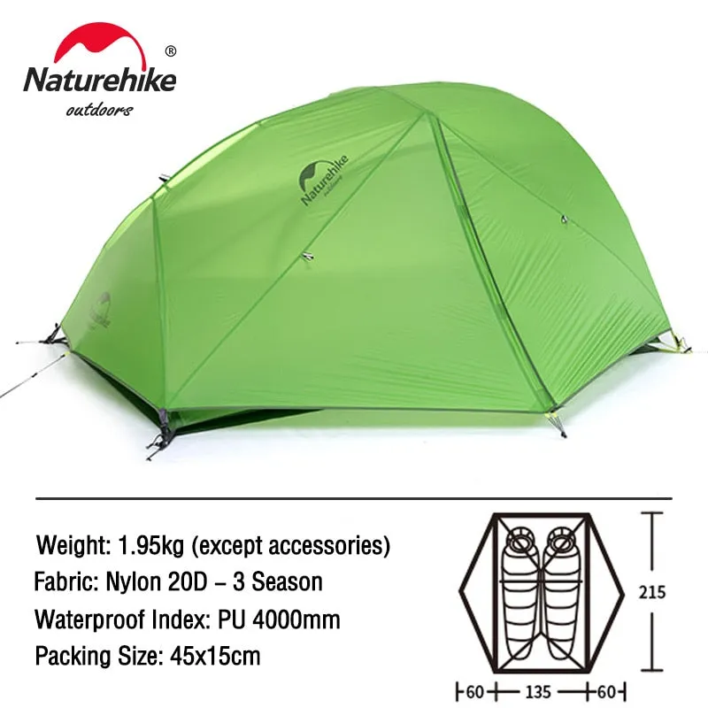 Naturehike Star River Camping Tent: 2-Person Ultralight Waterproof Tent | Double Layer | 4 Seasons | Ideal for Outdoor Travel, Hiking, and Camping