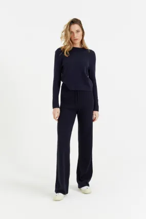 Navy Cashmere Wide-Leg Pants