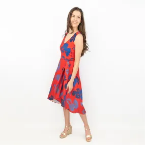 Phase Eight Sacha Red Floral Sleeveless Hi-Lo V-Neck Midi Dress