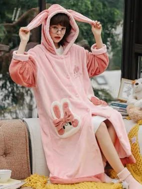 Pink Bunny Cozy Dreamy Winter Sleepwear Nightgown