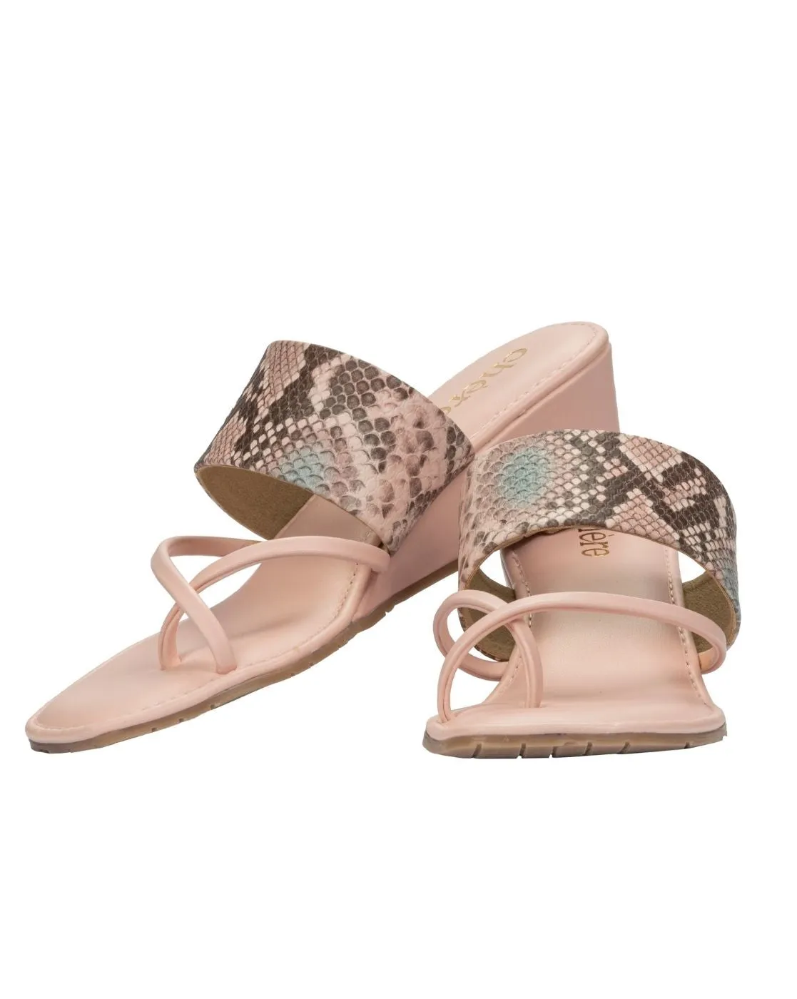 Pink Premium Snake Print Wedges with strap and string for Women