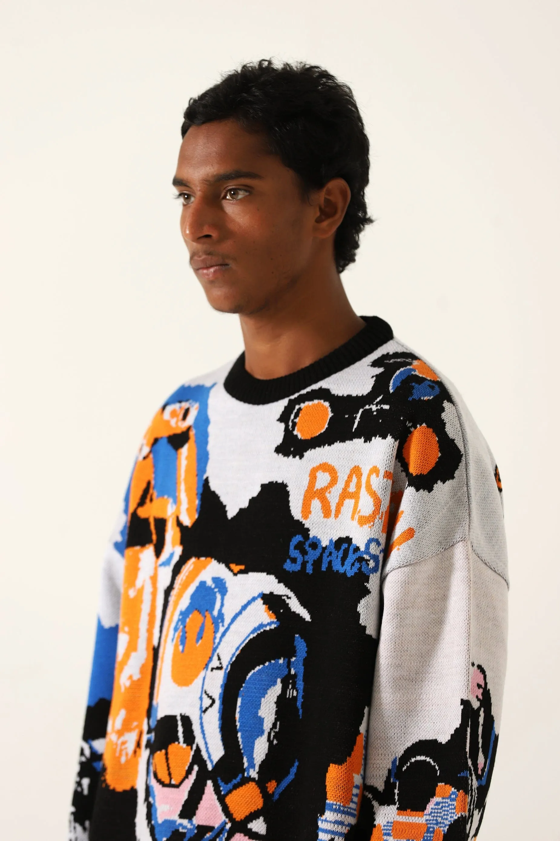 "SPACE TRAVEL" JACQAURD KNIT SWEATSHIRT