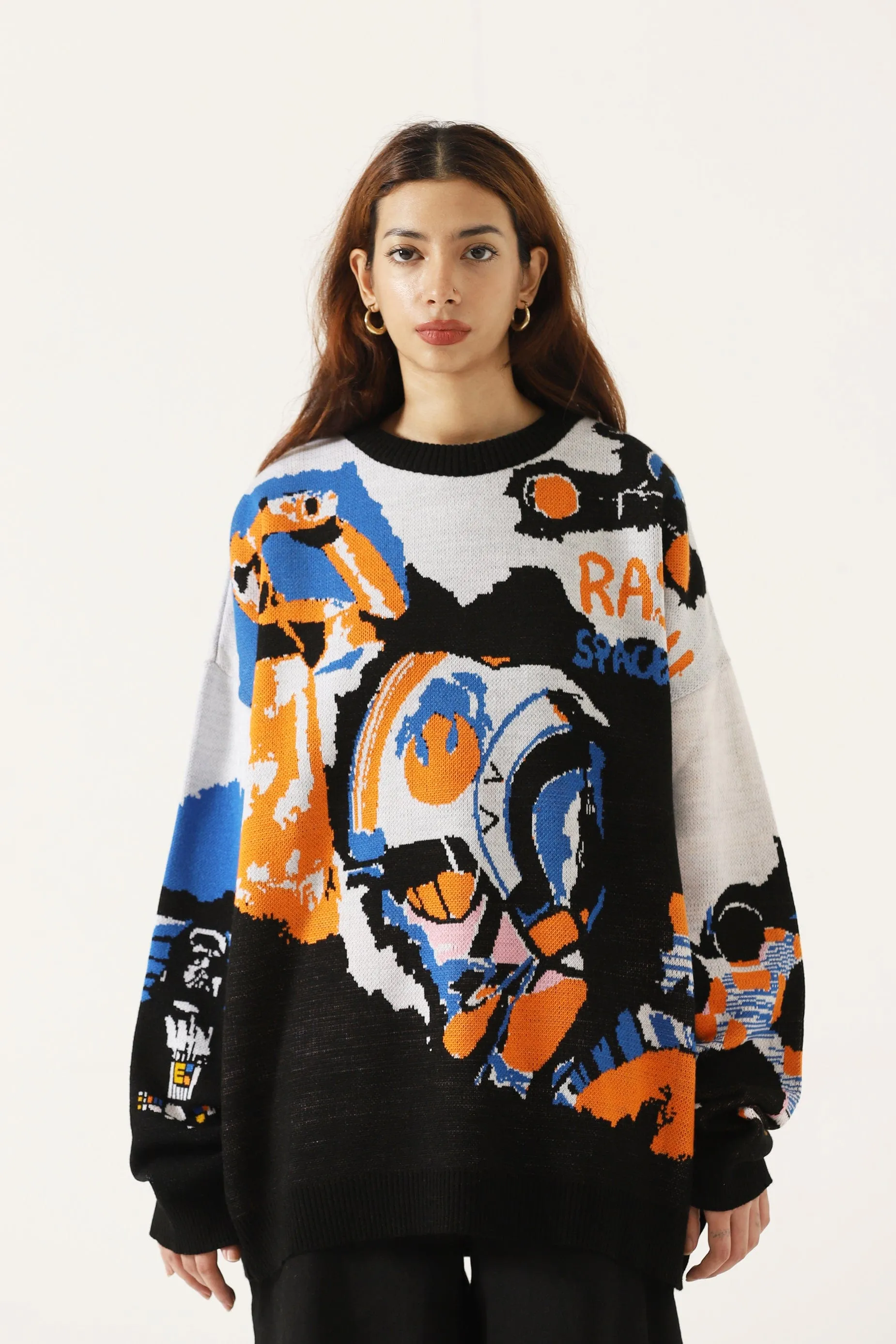 "SPACE TRAVEL" JACQAURD KNIT SWEATSHIRT