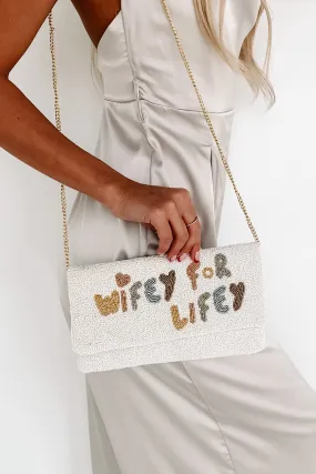 "Wifey For Lifey" Beaded Clutch (Ivory Multi)