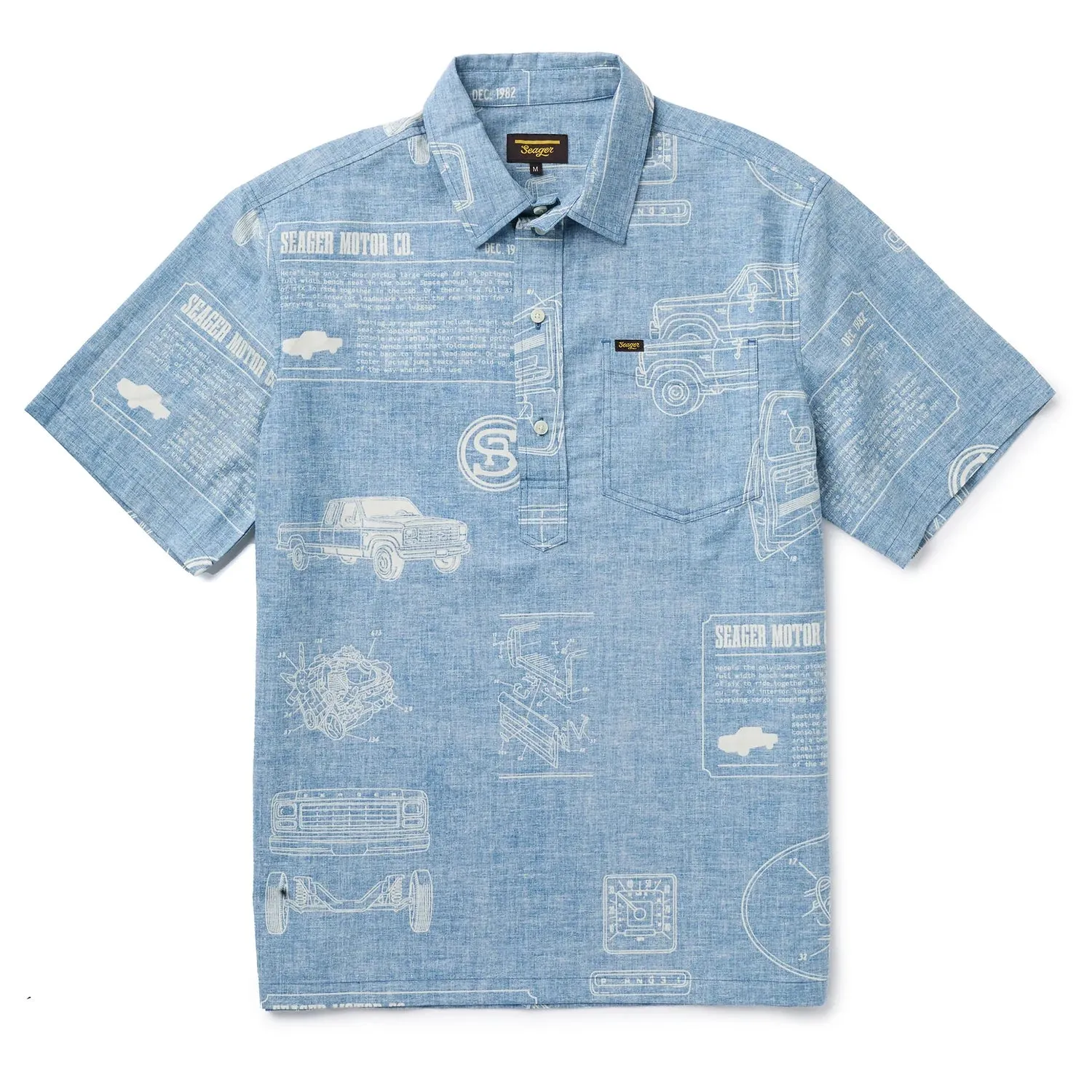 Schooner 3/4 Button S/S Blue- Seager