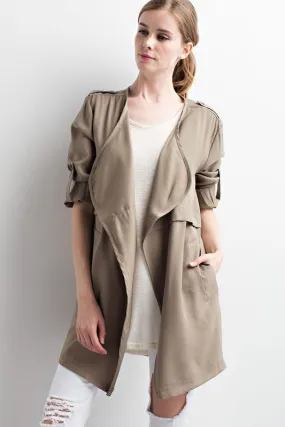 Solid Open Front Trench Coat