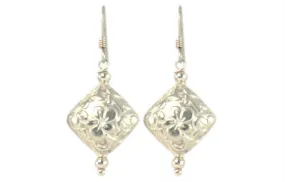 Solid Silver Embossed Flower Earrings