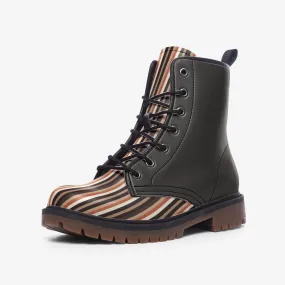 Vampire Art Brown Seventies Stripes Grunge Vegan Leather Combat Boots - US sizes