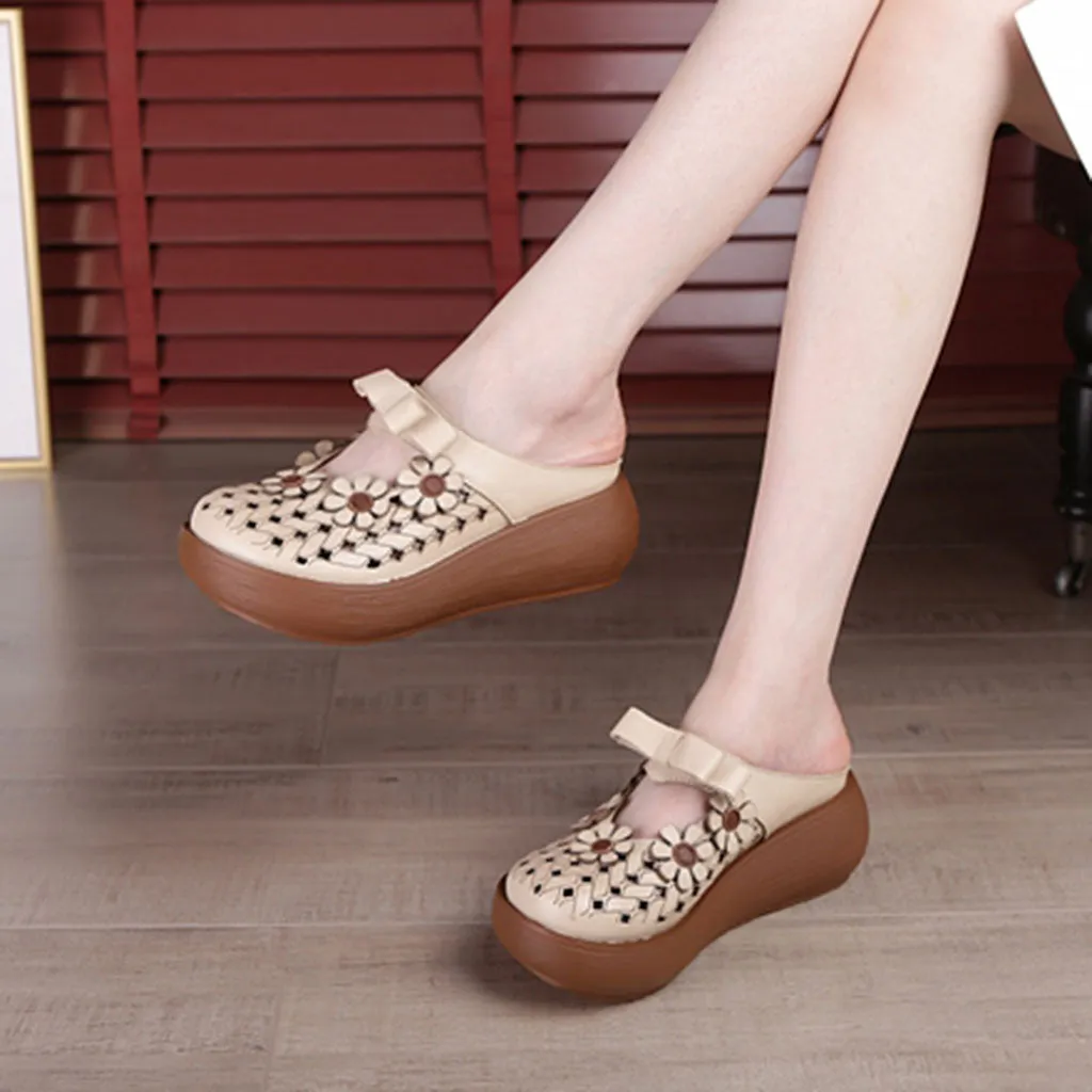 Wide Head Soft Sole Summer Hollow Platform Slippers