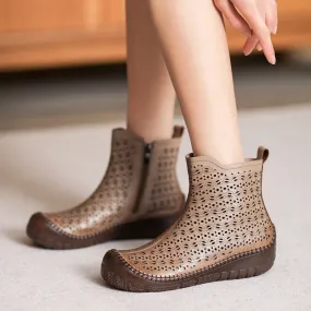 Women Casual Hollow Leather Handmade Ankle Boots