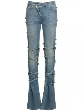 Women’s Asymmetrical Lace-Up Mid-Rise Flared Jeans